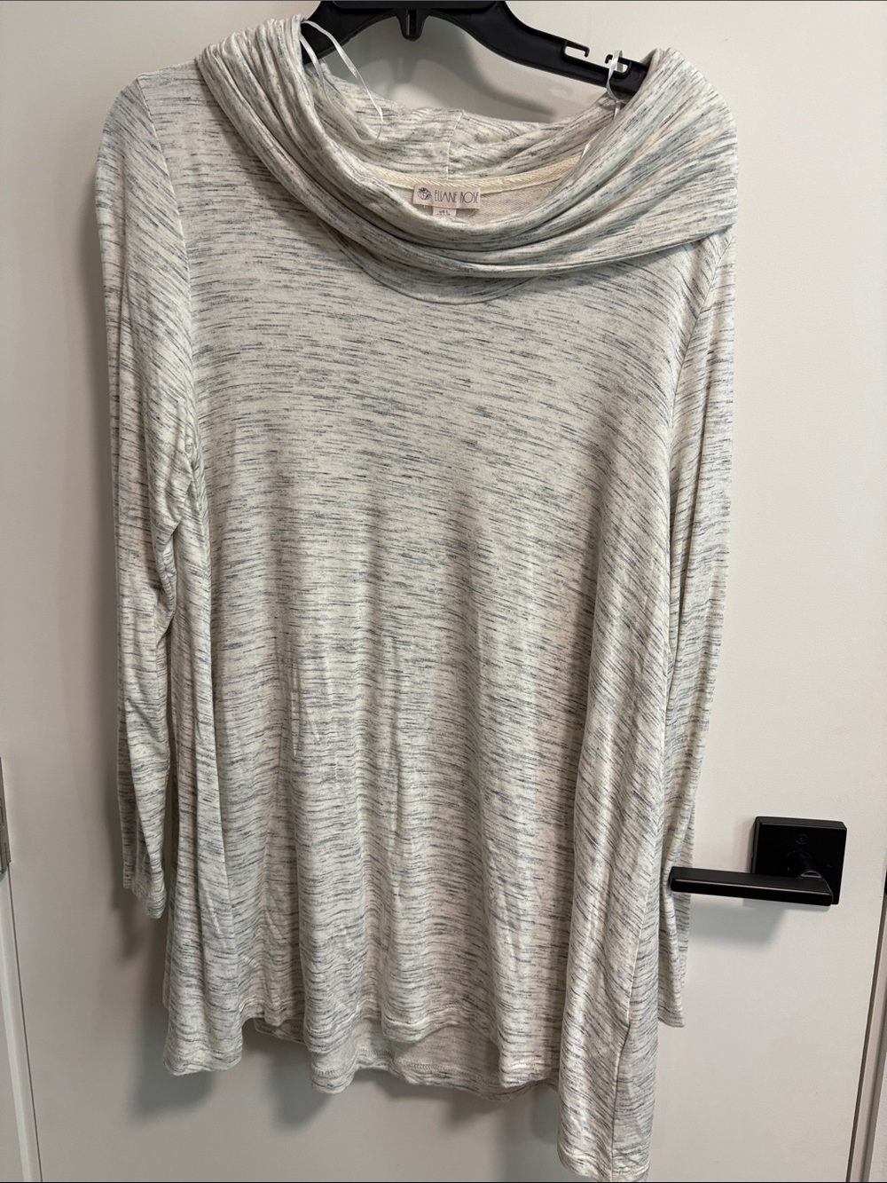 Cozy Draped Cowl Neck Tunic Top - Light Cream Heather